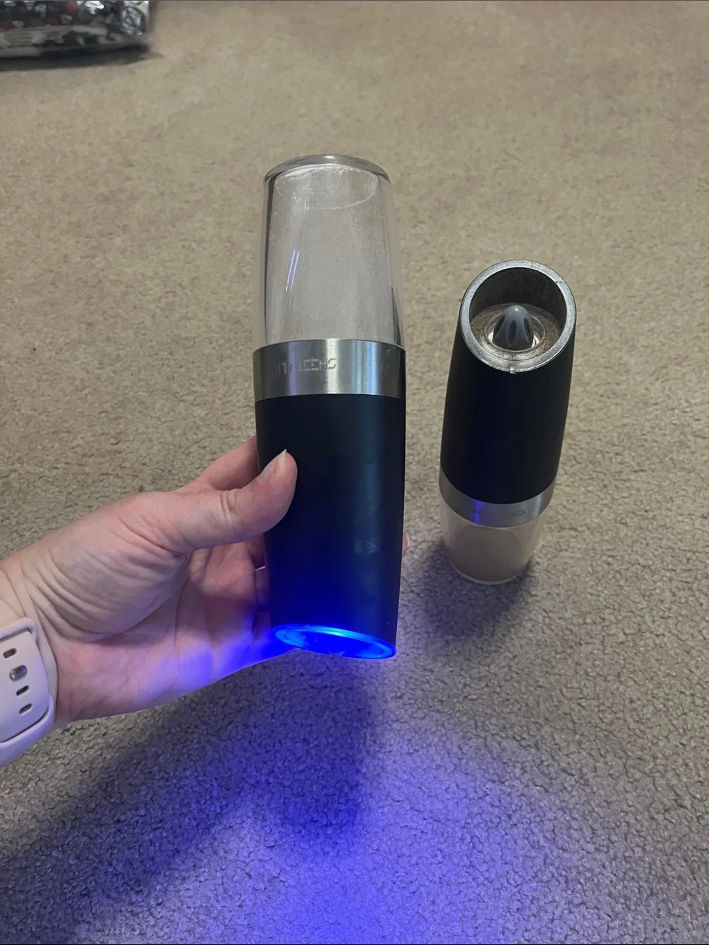Automatic Salt and Pepper Grinders - Black & Stainless Set
